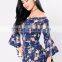 Short Boho Floral Jumpsuit Off the Shoulder Bell Sleeves Floral Print Womens Rompers Jumpsuits Sexy