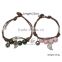 Brown wax cord woven leaf charms bracelets trendy leaf charms lucky couple bracelets for her gifts 2016