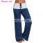 Women Foldover Heather Wide Leg Pants Loose Yoga Legging