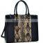 2016 three compartments saffiano leather lady tote bag and snake print leather shoulder bag with detachable strap