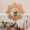 HOT Star Sun Flower Boho Round Rattan Mirror, Floral Hand Woven Wicker, Vintage Handmade Wall Mount Hanging Decor