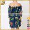 2016 Fashion off-shoulder print floral belt midi sleeve chiffon women mini dress                        
                                                                Most Popular