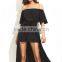 Bodysuits latest fashion design women clothing Black Off The Shoulder Jumpsuit With Skirt Overlay