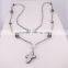 Pave Crystal Pearl Gem stone Necklace, Cross Pendant with Hematite Beaded Necklace