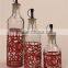Set of 3 Glass Olive Oil Vinegar Jar Bottle Set With Red Metal Coating