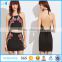 Two piece set women dress 2017 black embroidered rose applique suede halter top with skirt