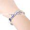 Titanium Steel Seed Beads Open Cuff Bangles Bracelets Silver Tone White & Blue