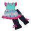 New arrival yawoo kids girls summer fall 2pcs boutique outfits dress denim pants flutter sleeve clothing set baby wholesale set