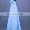 Latest Design Strapless Sleeveless Applique Pockets Blue Long Girls Prom Dress