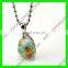 Natural stainless steel murano emerald green stone necklace pendant