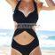 New designs one piece swimsuit cutout black bandage swimwear for women