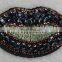 Fancy style lip rhinestone patch gold lurex applique