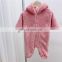 Infant plush warm hooded romper Fall winter new baby one-piece romper Pure color cute one-piece romper