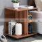 Modern Walnut Wood Nightstand End Side Table with Rolling Wheels, Bedside Table with Open Shelf, Night Stand Storage Shelf