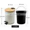 Metal waste bin stainless steel pedal trash bin with bamboo lid
