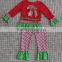 Latest design christmas reindeer embroidery long sleeve ruffle baby girls cotton boutique outfits