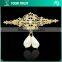 White Drop Pearl Diamond Shape Gold Metal Pin Rhinestone Brooches