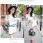 Korean Clothes Loose Hoodies Sweatshirt Short Sleeve Stripe Sport Suit for Women