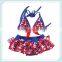 4th July blue white star print satin swim wear for baby girls kids bikini clothing set 2-8Y