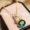 18K White Gold Plated Crystals Oval Shaped Teardrop Emerald Necklace