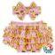 2015 Cute Newborn Baby Girls Pink Ruffle Bloomers Set With Match Bow Headband Kids Ruffle Gold Polka Dot Bloomers