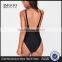 Women's Deep V Front Swimsuit Print Logo On Left Chest Black One Piece Swimwear 80% Nylon and 20% Elastane
