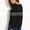 Black V Neck Lace Up Curved Hem T-shirt