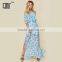 Peony blue floral mumu dresses 2018 womans off shoulder maxi dress