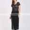 long short sleeve women black net design maxi skirt