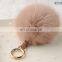 Rabbit fur pom pom keychain with leather strap