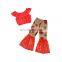 plain blue sleeveless crop Top and Easter egg pattern glaring sequin bell bottom 2pcs beautiful Baby Girl suit