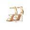 Golden high heel shinning upper women sandal with back zip ankle strap new design of sandals ladies shoes