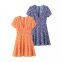 2025 new short sleeved floral skirt European and American V-neck ruffle edge fake style dress