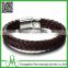 New Charm Genuine PU Leather Stainless Steel Chain Mens Fashion Braided Cuff Bangle Bracelet