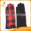 2016 ladies spandex velvet red and black plaid fabric gloves with little bow