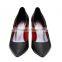 Mid high Heel pointed toe classic ladies breatheable PU lining comfortable black sheep skin pump shoes