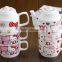 hot-selling lovely cartoon hello kitty ceramic 3-piece set ceramic stacked kettle and tea bowl mug with handle