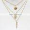Multistrand Gold Bullet Leaf Peace Necklace 3 Strand Necklace Chain Pendant Necklace Layered Necklace Fashion Style Wholesale