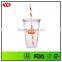 promotional 16 ounce bpa free transparent double wall mug with straw