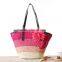 Knitted Summer flower Bohemia fashion women color stripes shoulder beach big tote bags