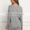 MGOO Grey Knit Shift Dress Long Sleeves Drop Shoulder Vestidos Heather Plain Loose Oversized Dress Fashion