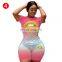 European and American women's gradual color love printing fashion sports leisure two piece women's wear