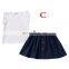 2019 summer GIRLS FLY SLEEVED WHITE TOPS TSHIRT & GIRLS COTTON RUFFLE SKIRTS 2PC SET