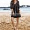 Black cotton embroidery swim suit 2019 beachwear V neck bikini cover up beach tunic pareo bathing suit woman swimwear