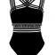 Wholesale supplier girls shiny swimwear high fork backless one pieces thong swimsuit in black