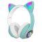 Wireless Headset Cat Ear LED Light up Bluetooths Foldable Headphones Over Ear Microphone Cordless Headset for Girl Kids Dynamic