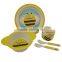 biodegradable bamboo fibre children plate bowl cup spoon and fork ,eco kids dinner set