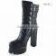 OBXG3 black patent leather zipper up thick high heel silvery buckle up ankle boots heel