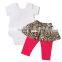 baby girl summer set white shirt with flower and red short with leopard girls boutique clothing set