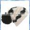 ladies cream plush stripe knit hat with ball top